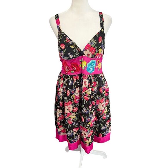 Johnny Was Biya 100% Silk Floral Colorblock Fit & Flare Mini Dress | Size S - Picture 2 of 7